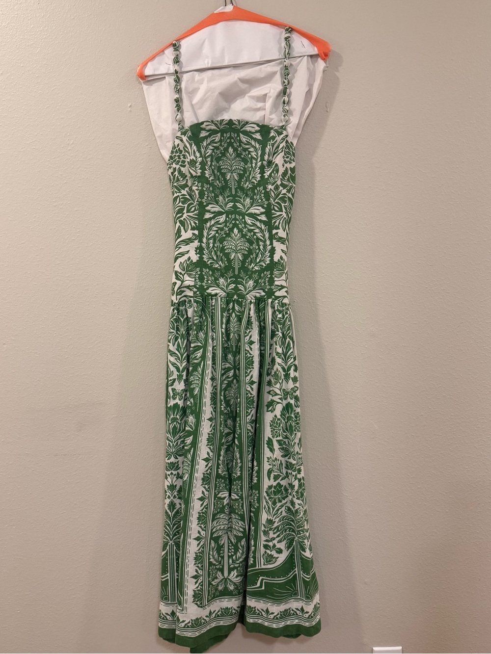 FARM Rio Green and White Botanical Maxi Dress
